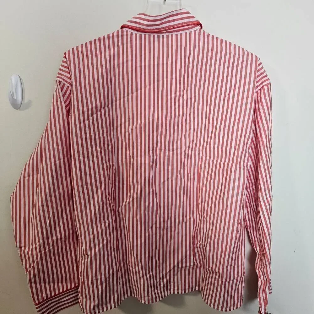 J. Crew Long-sleeve Button Front pajama Top Red and White Strioe Large